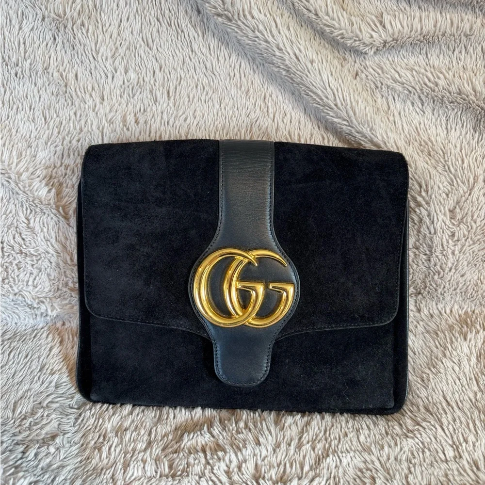 Gucci Suede Medium Arli Crossbody Bag with Iconic GG Hardware